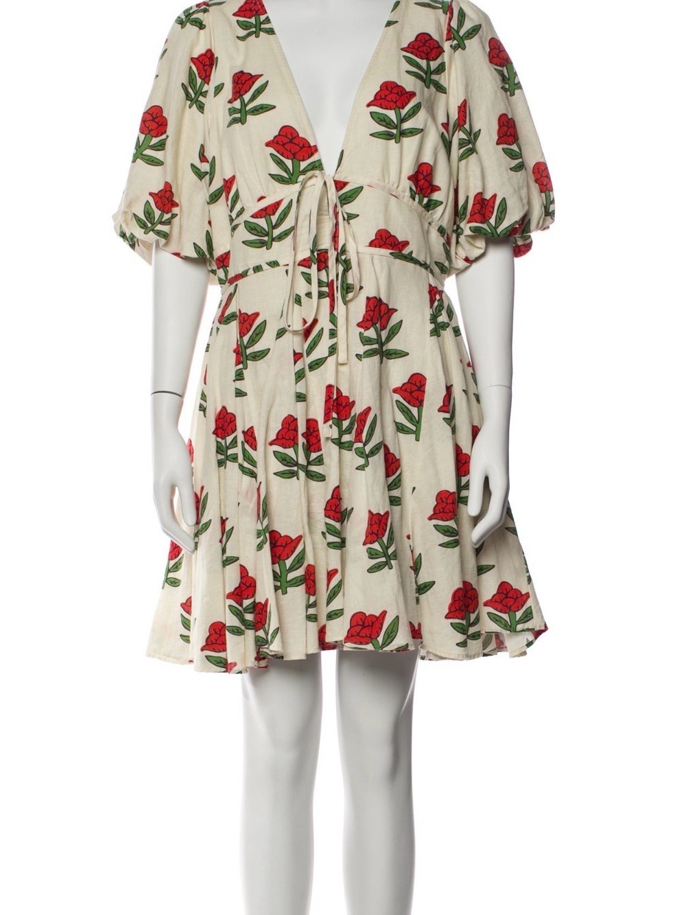 RHODE Zoya Mini Dress in Cream with Red Bloom Print